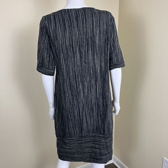 Lisa Bayne Women's Size S Black Stripe Woven Linen Shift Dress Lagenlook Artisan - Picture 5 of 12